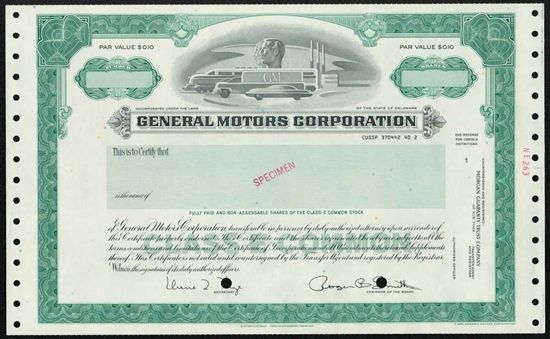 General Motors Corp. Specimen Stock Certificate