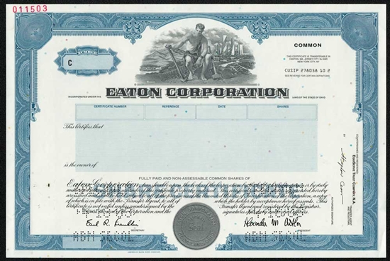 Eaton Corporation Specimen Stock Certificate