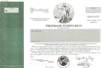 FirstBank Puerto Rico Specimen Stock Certificate