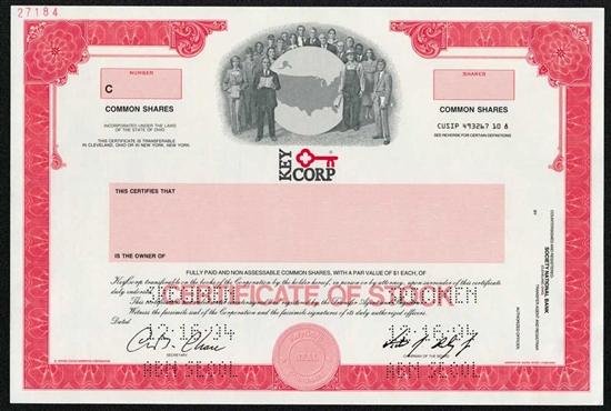 Key Corp Specimen Stock Certificate