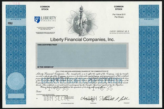 Liberty Financial Companies Specimen Stock Certificate