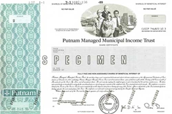 Putnam Managed Muni Income Trust Specimen Stock Certificate