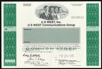 US West, Inc. Specimen Stock Certificate