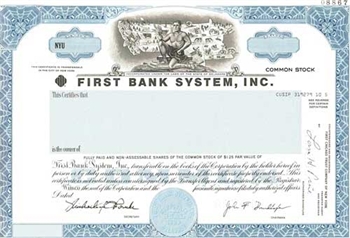 First Bank System, Inc. Specimen Stock Certificate