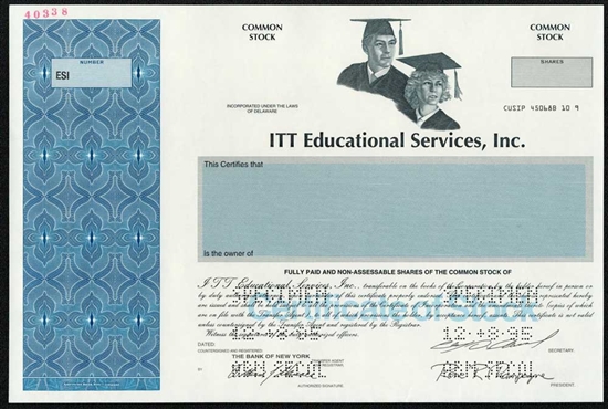 ITT Educational Services, Inc. Specimen Stock Certificate