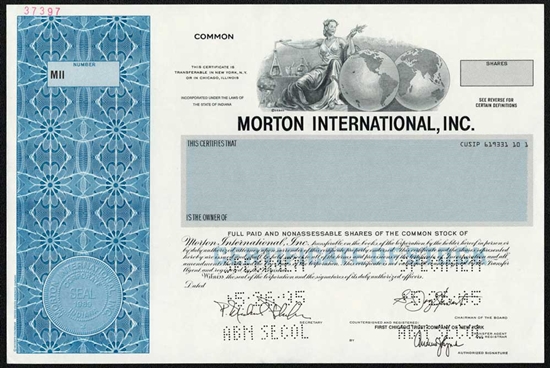 Morton International, Inc. Specimen Stock Certificate
