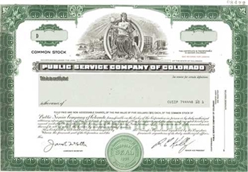 Public Service Co of Colorado Specimen Stock Certificate