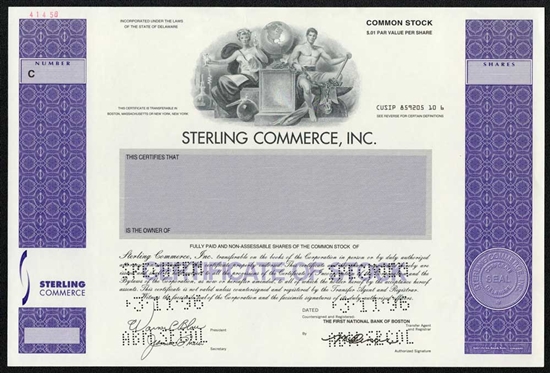 Sterling Commerce, Inc. Specimen Stock Certificate