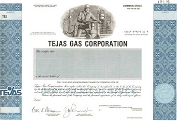 Tejas Gas Corp Specimen Stock Certificate