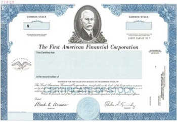 The First American Financial Corp Specimen Stock Certificate