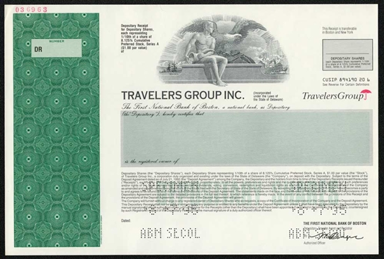 Travelers Group Inc. Specimen Stock Certificate