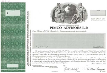 Pimco Advisors L.P. Specimen Stock Certificate