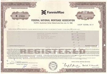 FannieMae Australian Dollar Bond Issued to Shearson Lehman Hutton