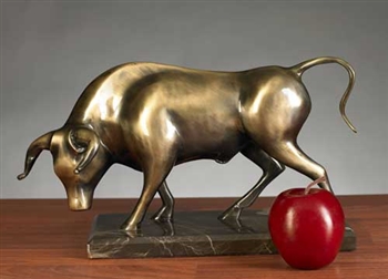 Bull Sculpture - Antique Bronzed Finish on Marble Base