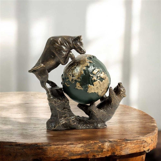 Bull and Bear Fighting w/ Globe Statue