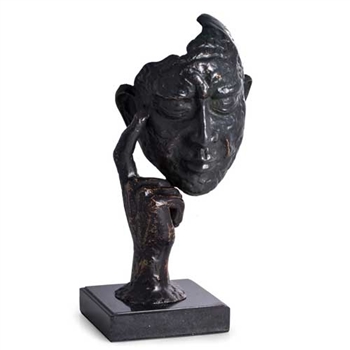 "Thinking Man" Sculpture with Bronzed Finish on Marble Base