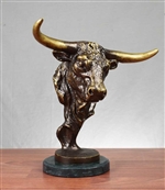 Bull Head Sculpture on Marble - Large