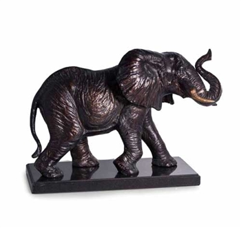 Brass Bull Elephant Statue on Marble Base