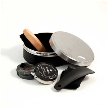 Stainless Steel & Black Leather Shoe Shine Kit
