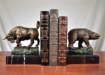 Bull and Bear Bookends on Marble