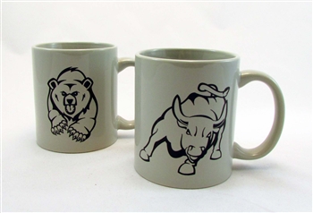 Bull & Bear Coffee Mugs -Light Grey