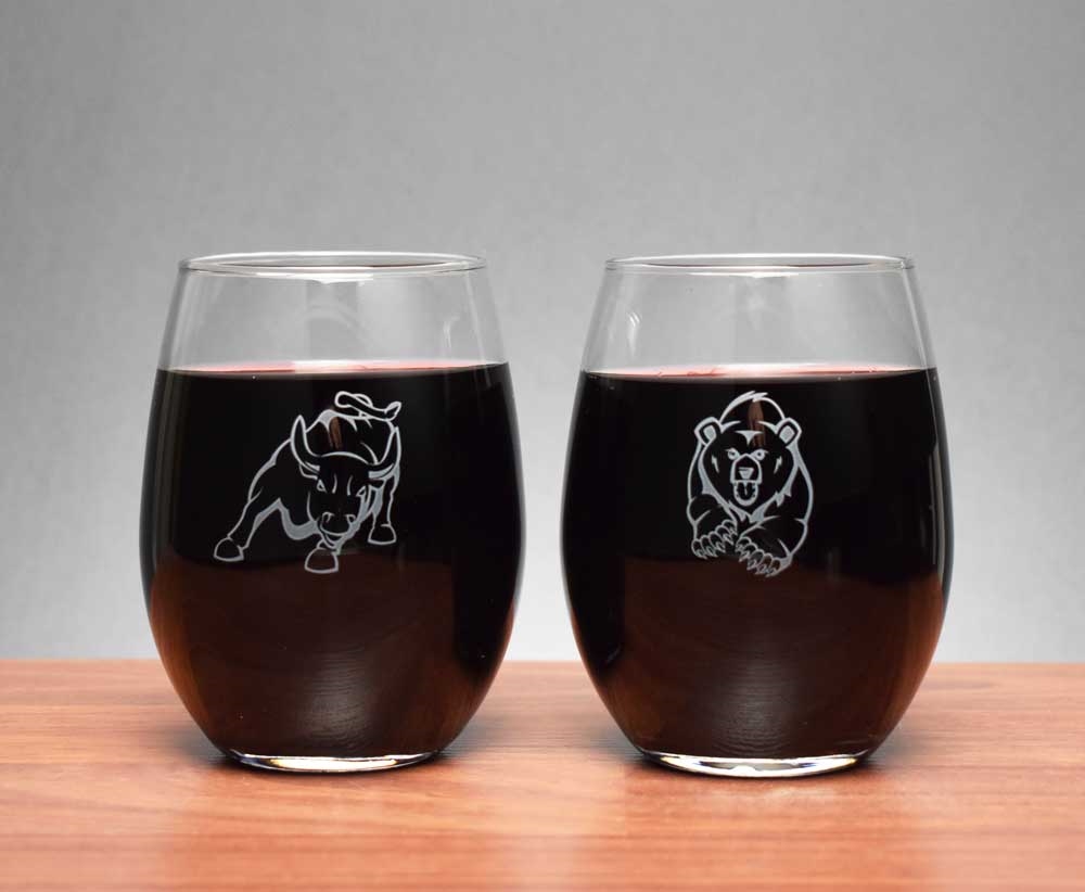 Bull & Bear Wine Glasses, Stock Market Wine Glasses