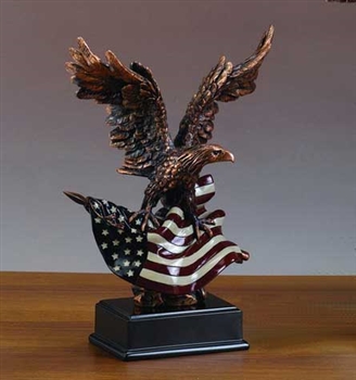 Bald Eagle Statue with American Flag - Free Next Day Engraving