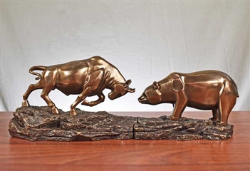 Bull and Bear Standoff Statue - Antique Pewter Finish