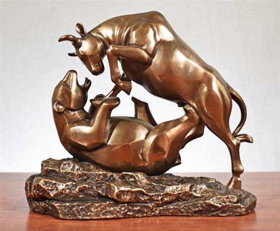 Bull and Bear Statue - Antique Pewter Finish