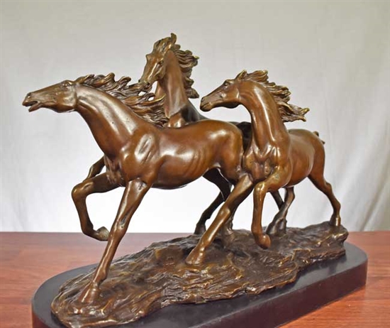 Pure Bronze Running Horses Sculpture on Marble