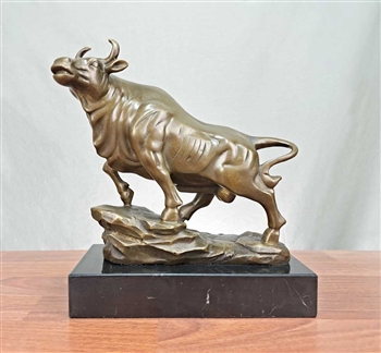 Bull Statue on Marble - Pure Bronze