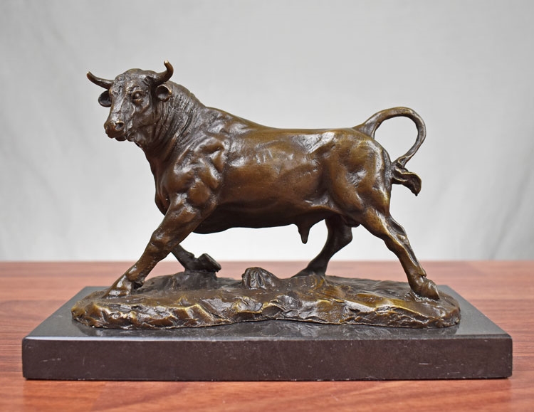 Pure Bronze Bull Statue on Marble Base