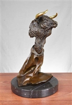 Pure Bronze Bull Bust Sculpture on Marble