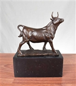 Bronze Bull Statue on Large Marble Base