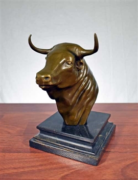 Pure Bronze Bull Head Statue on Marble