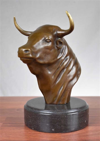 Bronze Bull Bust Sculpture on Marble