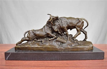 Pure Bronze Dueling Bulls on Marble