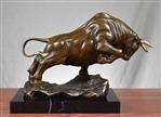 Charging Bull Statue on Marble - Pure Bronze
