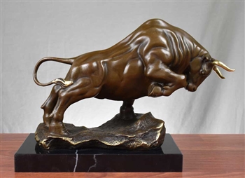 Charging Bull Statue on Marble - Pure Bronze