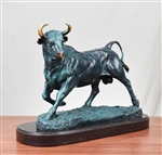 Pure Bronze Bull Statue with Oxidized Finish on Marble