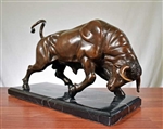 Pure Bronze Charging Bull Statue on Marble