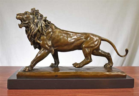 Pure Bronze Lion Statue on Marble - Large