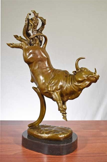 Pure Bronze Bull Rider Rodeo Sculpture on Marble