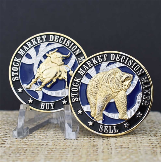 Stock Market Decision Maker Bull & Bear Coin - Gold & Silver Plated
