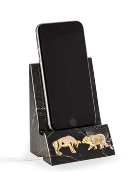 Bull and Bear Phone Cradle - Black Marble - With Next Day Engraving