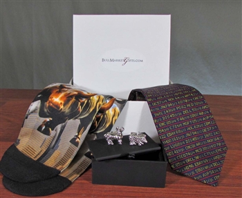 Stock Market Tie, Socks, & Cufflinks Gift Set