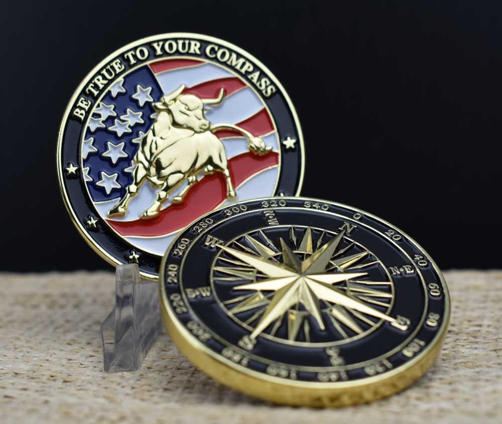 Be True To Your Compass Coin Gold Plated Wall Street Bull Coin