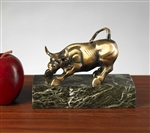 Antique Brass Bull on Green Marble