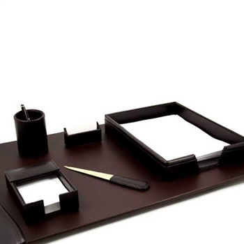 6 Piece Brown Leather Desk Set