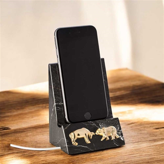 Bull and Bear Phone Cradle - Black Marble